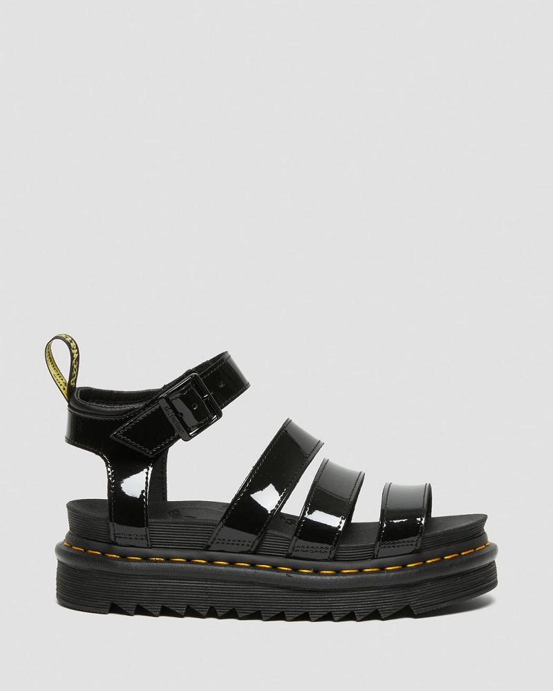 Women's Dr Martens Blaire Patent Leather Strap Sandals Black | AU 326NWY